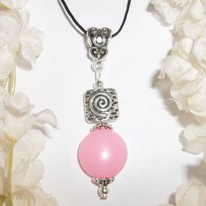 Pink Silver Beaded Necklace Pendant Charm NWT 4804